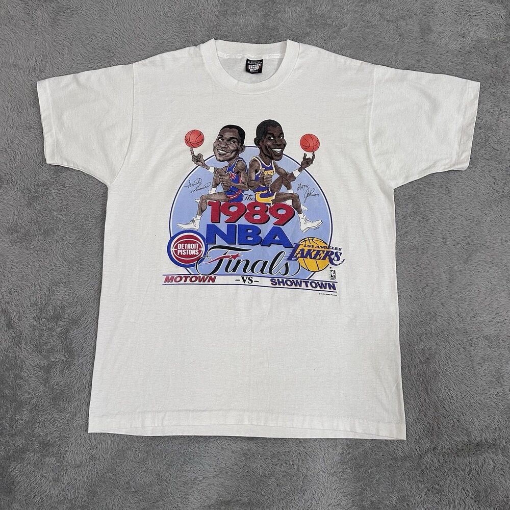 VTG NBA Finals T-Shirt XL Pistons Lakers Screen Stars Single Stitch Magic Jonson
